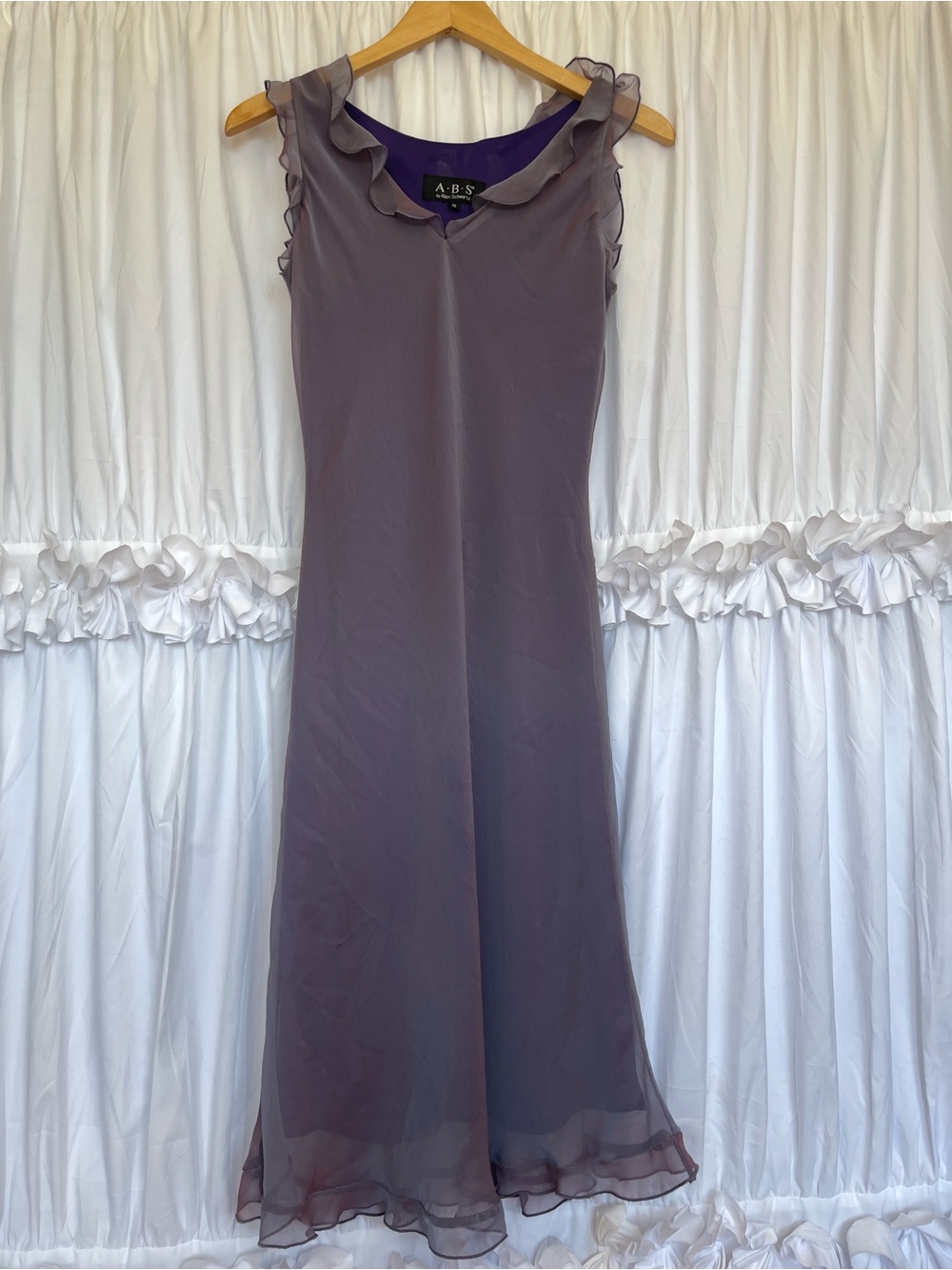 Vintage Lavender Ruffle-Trim Maxi Dress